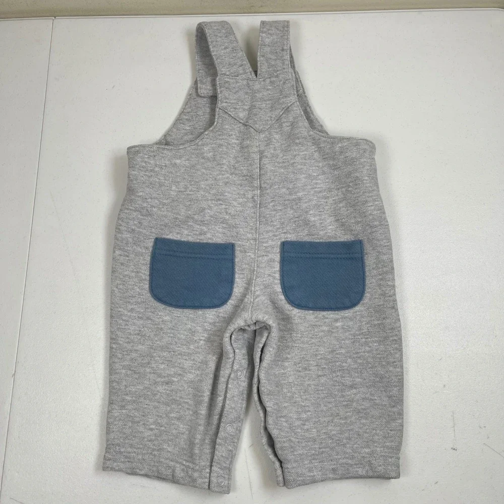 Vintage Buster Brown Airplane Overalls Boys 12M Gray Blue Knit Embroidered Plane